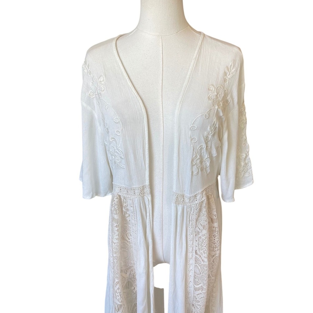 Illa Illa Boho Embroidered Lace Crochet Kimono Cardigan Size S Layering Festival - Picture 2 of 10